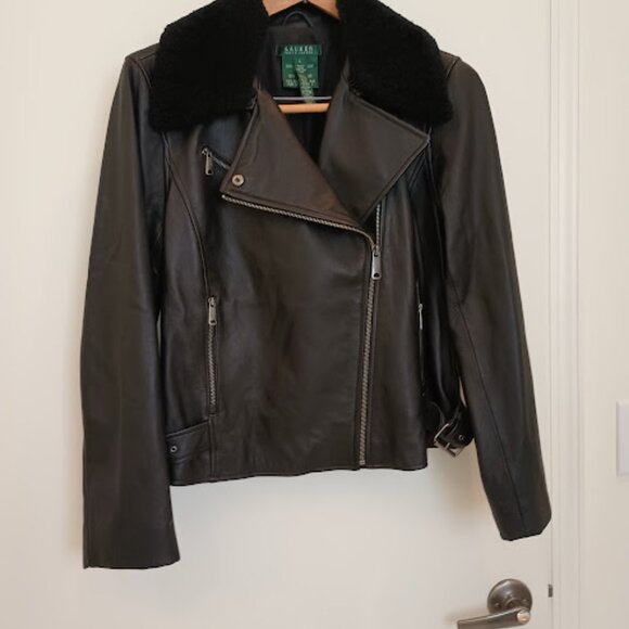 Ralph Lauren women's lamb genuine leather motorcycle jacket size L - Picture 5 of 11